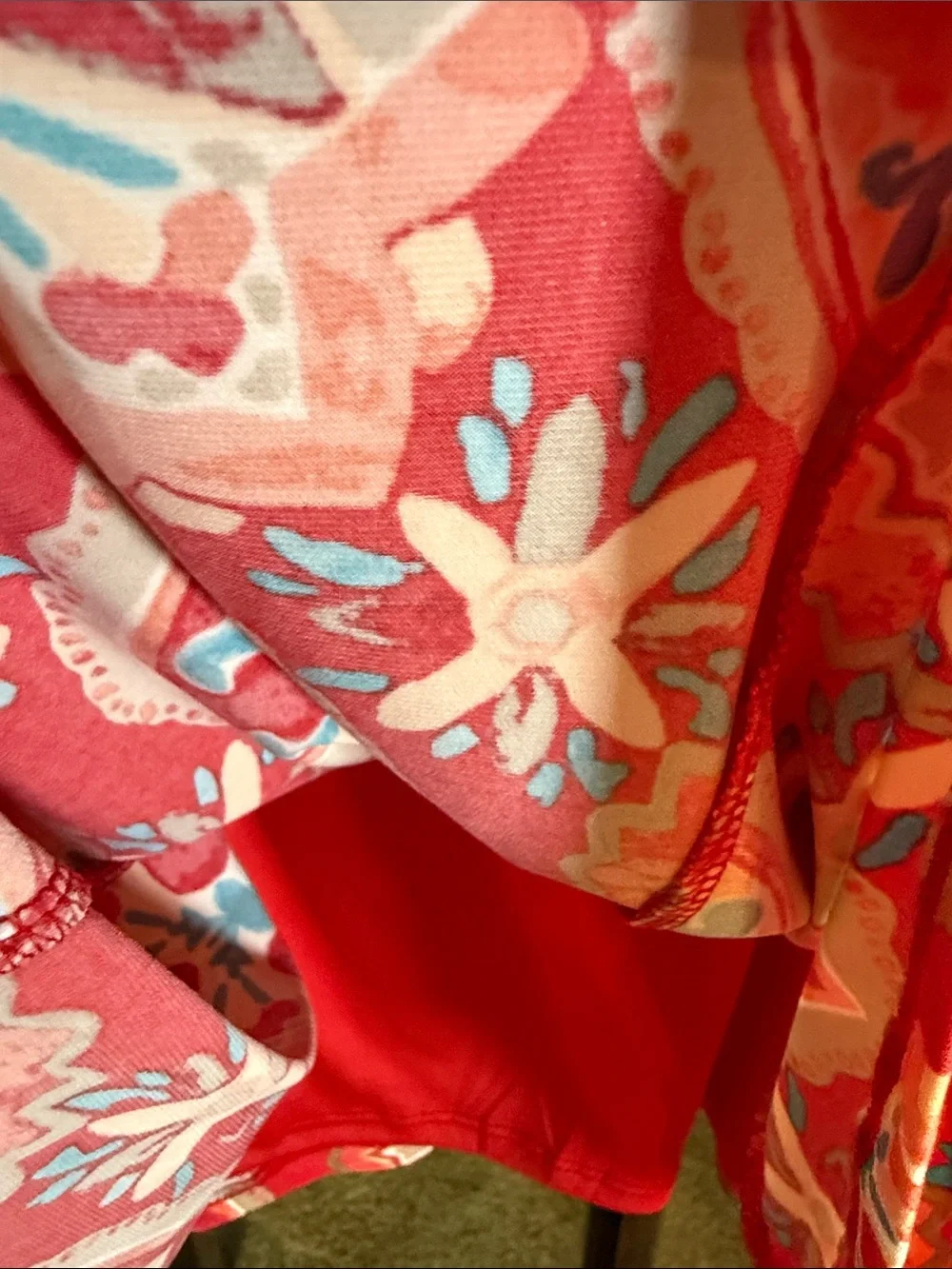 Allison Daley‎ Red Orange Medallion Print Lined Midi Skirt Size 12 Elastic Waist